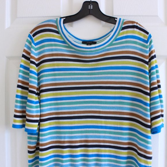 J. Crew Lyocell Silk Blend Sweater Lightweight Fine Gauge Stripe Short Sleeve - Picture 2 of 6